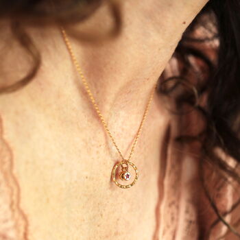 Personalised Family Hammered Halo And Birthstone Pendant Necklace In Gold Plating, 3 of 8