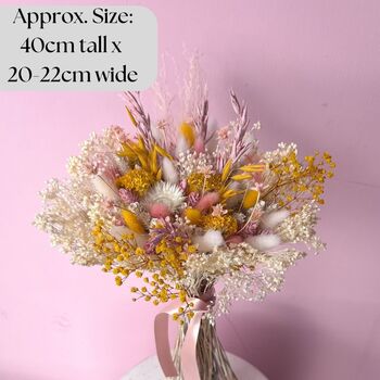 Pink And Yellow Dried Flower Bouquet With Gypsophila, 2 of 5