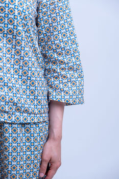 Blue Geometric Boxy Organic Cotton Matching Pyjama Set, 3 of 9