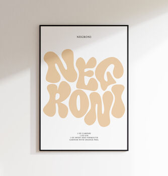 Negroni Print | Cocktail Poster | Wall Art | A5 A4 A3 | Bold | Typographic | Drink | Bar | Print | Groovy |, 6 of 9