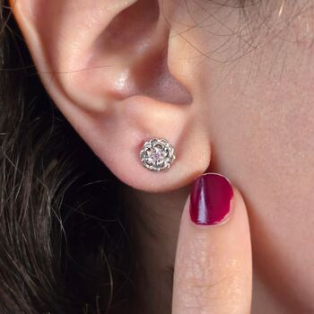 Pink Tourmaline October Marigold Silver Stud Earrings, 3 of 5