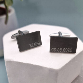 Personalised Initial Date Cufflink And Tie Clip Set, 2 of 7