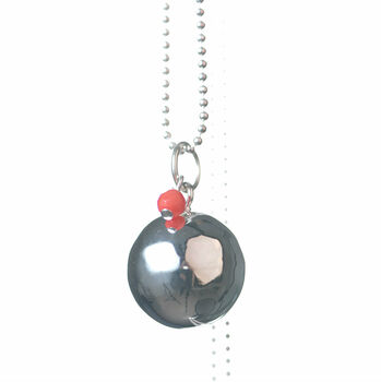 Harmony Ball Pregnancy Necklace With Coral Pearl, 2 of 7