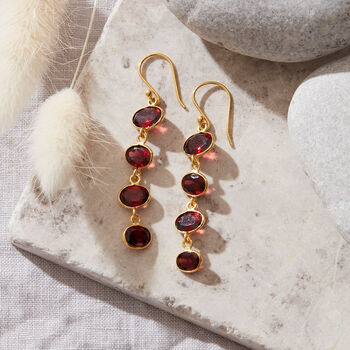 Garnet Pebble Gold Plated Silver Drop Earrings, 2 of 7