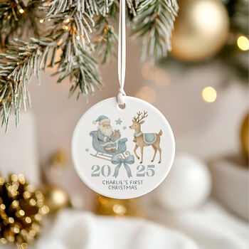 Personalised Baby's First Christmas Santa Bauble Keepsake In Pink Or Blue, 5 of 6