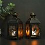 Set Of Two Black With Gold Brush Candle Lantern, thumbnail 5 of 6