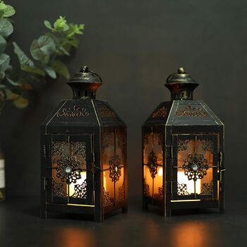 Set Of Two Black With Gold Brush Candle Lantern, 5 of 6