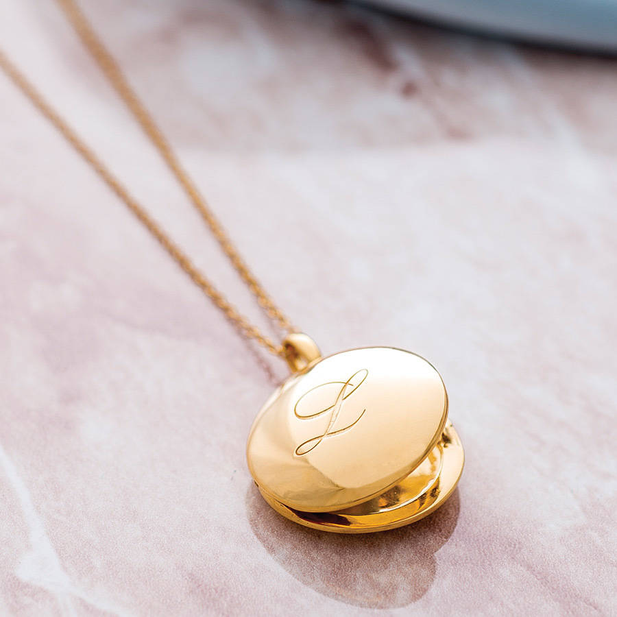 14k Gold Vermeil Engraved Initial Locket Necklace, 1 of 12