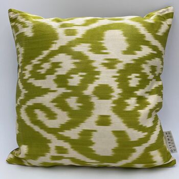 Square Ikat Silk Cushion Green Abstract, 4 of 7