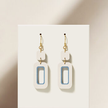 Cream And Blue Rectangle Earrings, 3 of 7