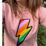 Organic Rainbow Lightning Bolt Sweatshirt Dusky Pink, thumbnail 1 of 2