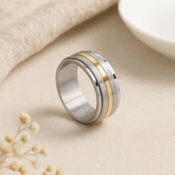 Men’s Personalised Stainless Steel Spinner Ring With Gold – 8mm, 3 of 10