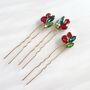 Red And Green Crystal Hair Pins, thumbnail 3 of 6