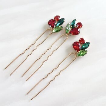 Red And Green Crystal Hair Pins, 3 of 6