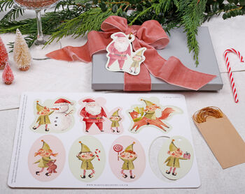 14 Christmas Gift Tags With Sant And Elf Design And Gold Twine, 3 of 4