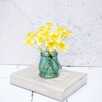 Faux Daffodils In Glass Vase, 9 of 10