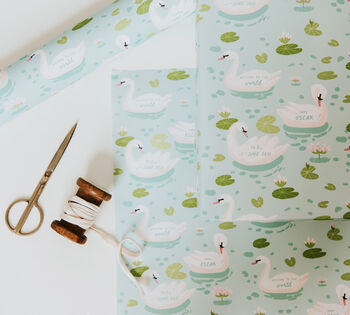 Personalised New Baby Swan Wrapping Paper, 3 of 3