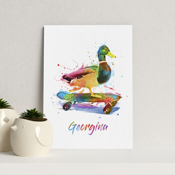 Personalised Watercolour Duck Skateboarding Print, 2 of 12