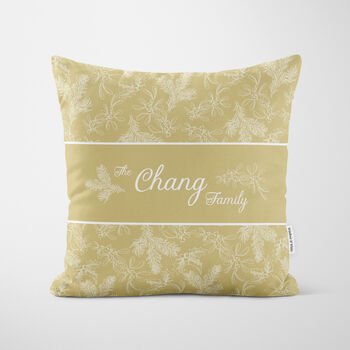 Personalised Gold Holly Christmas Cushion, 4 of 7