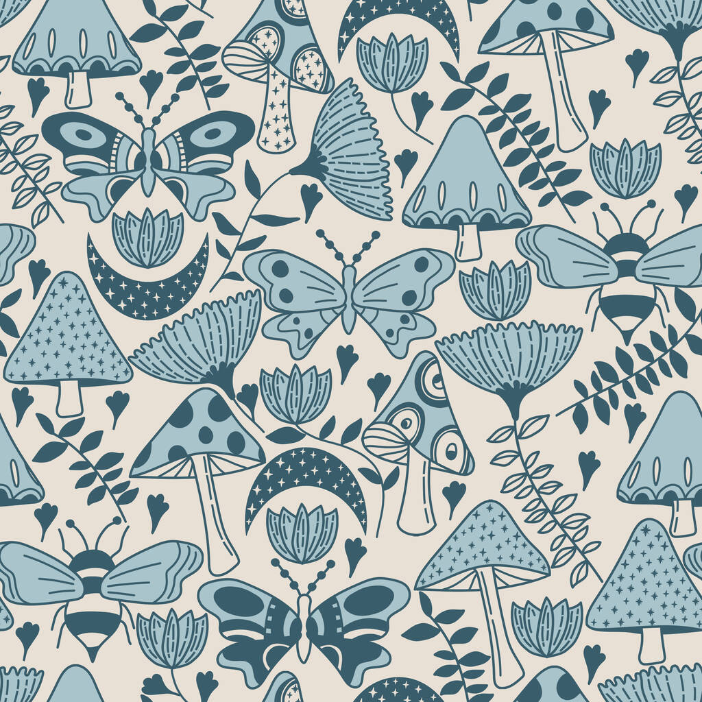 Mushroom Garden Blue Rise Wallpaper By Harper & Blake |  