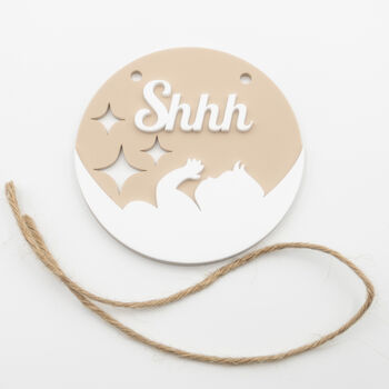 Shhh Nursery Door Sign – Beige Round Acrylic, 7 of 7