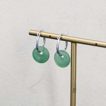 Sterling Silver Dangling Green Aventurine Jade Donut Hoop Earrings, 2 of 12
