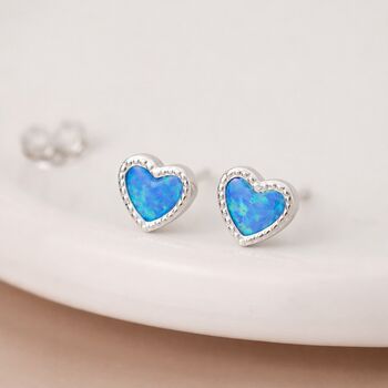Sterling Silver Blue Opal Heart Stud Earrings – 5mm, 2 of 4