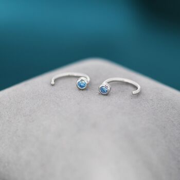 2mm Aquamarine Blue Cz Huggie Hoop Earrings, 4 of 10