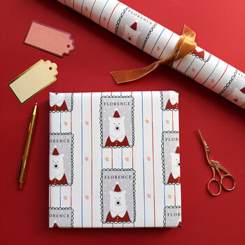 Personalised Christmas Santa Bear Stamp Wrapping Paper, 2 of 2