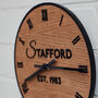 Personalised Surname Dark Oak Wall Clock, thumbnail 3 of 4