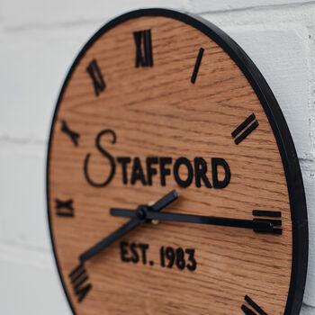Personalised Surname Dark Oak Wall Clock, 3 of 4
