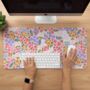 Cute Pink Orange Blue Flowers Desk Mat, thumbnail 1 of 3