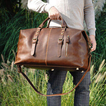 Zip Detail Genuine Leather Holdall, 4 of 12