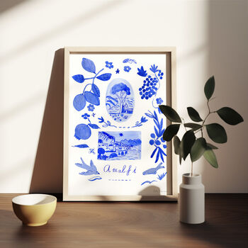 Scenes Of Amalfi Coast, Italy Blue Tile Inspired Travel Print, 6 of 11