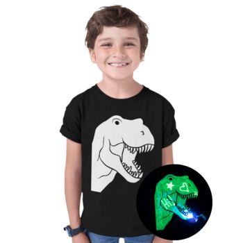 T Rex Dinosaur Interactive Glow In The Dark T Shirt, 9 of 12