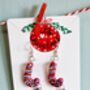 Painted Festive Elf Candy Cane Earrings With Stand, thumbnail 2 of 9