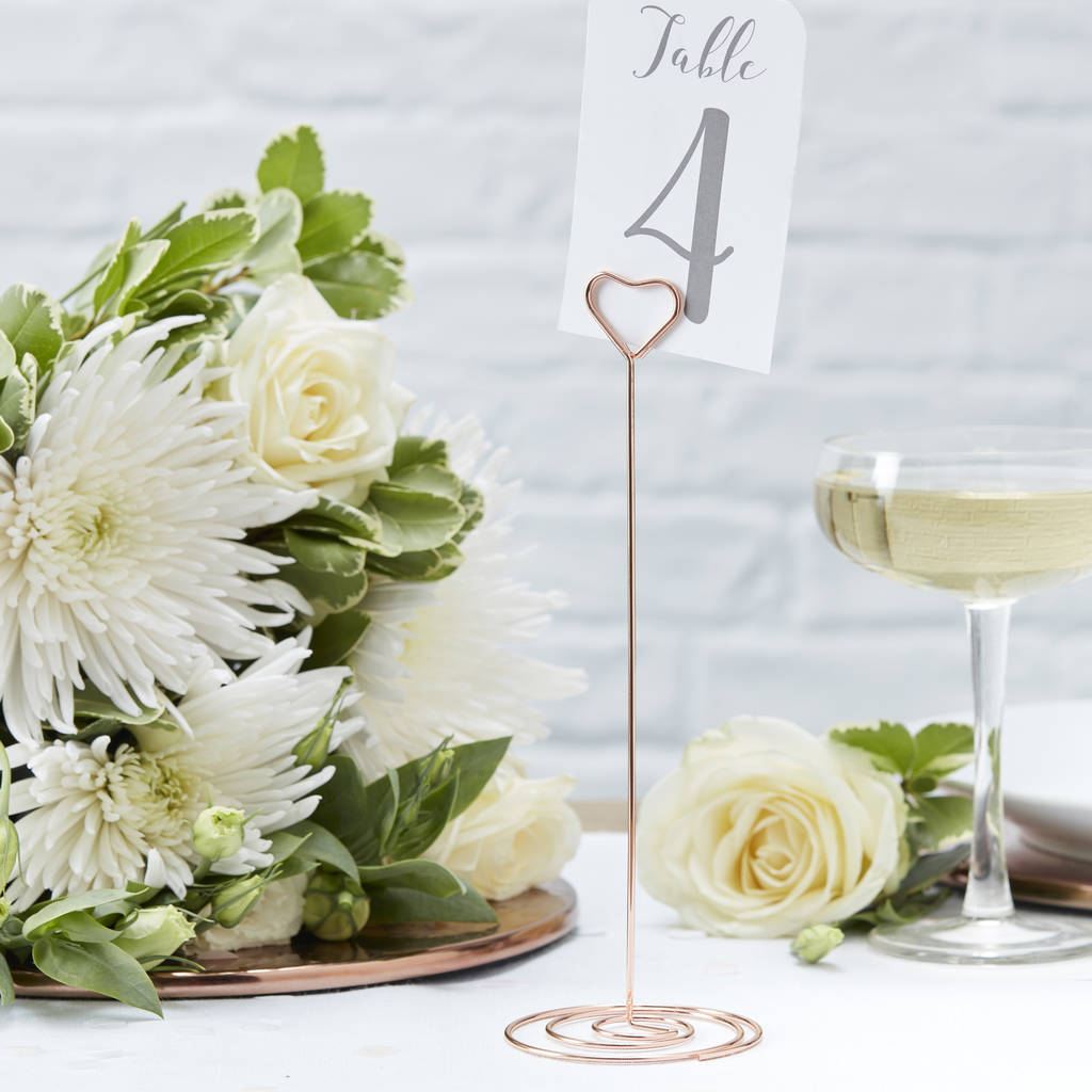 Rose Gold Heart Wedding Table Number Stands By Ginger Ray