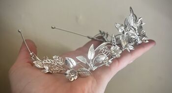 The Isla Crown Gold Silver Organic Handmade Floral Hair Vine Bridal Headpiece, 3 of 9