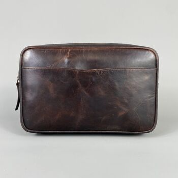 Cognac Leather Top Zip Wash Bag, 5 of 7