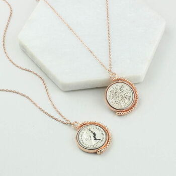 60th Birthday 1964 Lucky Sixpence Spinner Necklace, 2 of 6