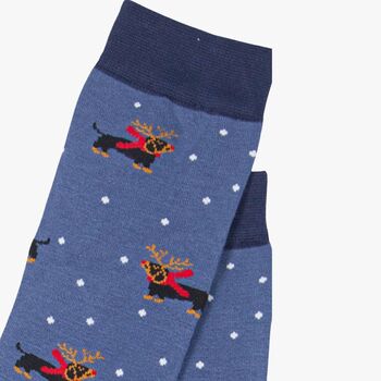 Men's Bamboo Socks Sausage Dog Reindeer Antlers, 3 of 3