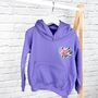 Girls Personalised Zebra Print Heart Lilac Hoodie, thumbnail 1 of 2