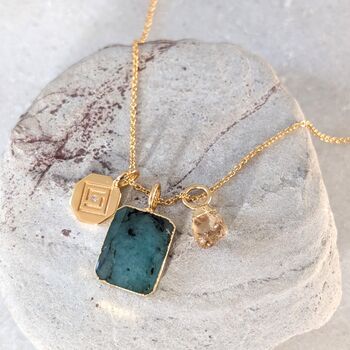 The Trio Emerald, Citrine And Charm Necklace, 5 of 10