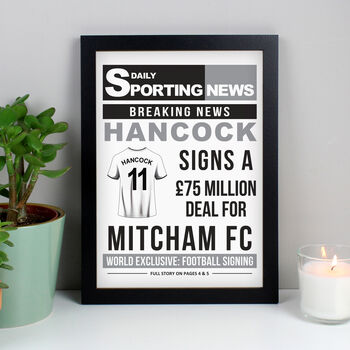 Personalised Football Signing Newspaper Framed Print, 6 of 9