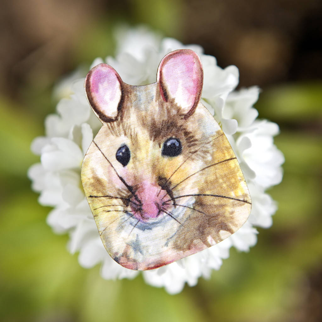 Inky Mouse Eco Wooden Pin Brooch, 1 of 5