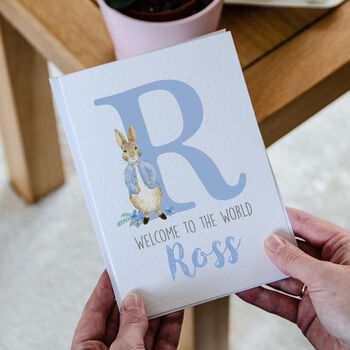 Personalised New Baby Card Blue Rabbit, 4 of 4