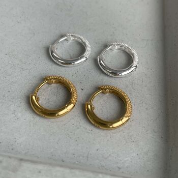 925 Sterling Silver Textured Small Hoops, 7 of 9