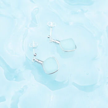 Cornish Sea Glass Stud Earrings Aqua, 2 of 5