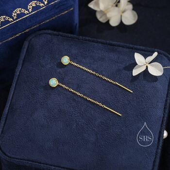 Sterling Silver Green Opal Dot Threader Earrings, 4 of 11