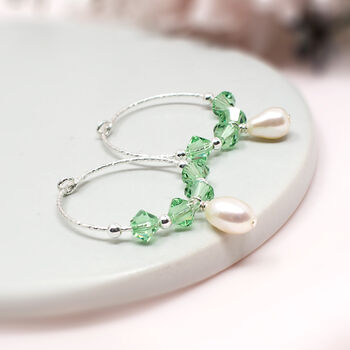 Birthstone And Pearl Hoop Earrings Sterling Silver, 3 of 5